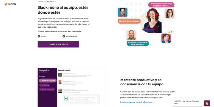 aplicaciones de teletrabajo como SLACK